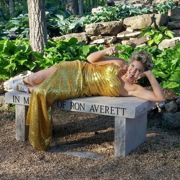 Gold Sequin Prom Dress - Picture 4 of 5